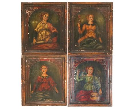 Collection of Four Paintings of Saints on Wood Panel. Overall: 9 x 8 in. Sight: 7 1/2 x 6 1/4 in. Please note that all sales 