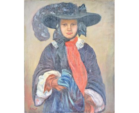 Portrait of an girl or adolescent in costume, oil on canvas, signed lower left: B. Vogel. Possibly Bernice Vogel (1893-1982, 
