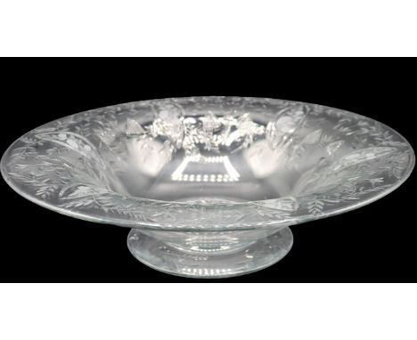 Steuben engraved footed centerpiece bowl. Size: 3 1/2 x 14 in. Please note that all sales are final. No refunds will be given