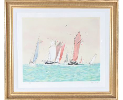 Titled, “La Regate”, 1994 color lithograph on wove paper, numbered 168/350 and signed in pencil in the margin. Alain Bouju wa