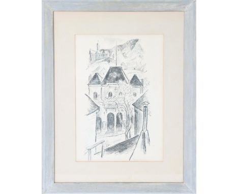 Opera House of Central City, Colorado, charcoal on paper, signed lower right. Boardman Robinson, noted for his cartoons, pain