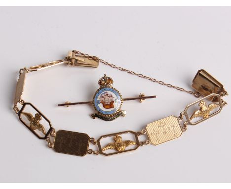 RAF Interest; An RAF panel bracelet, in the form of eight canted rectangular panels either pierced and chased with the RAF wi