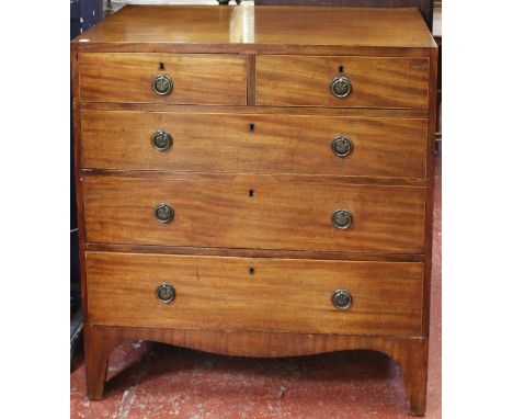 A Regency mahogany chest of two short and three long drawers on bracket feet, 90cm wide