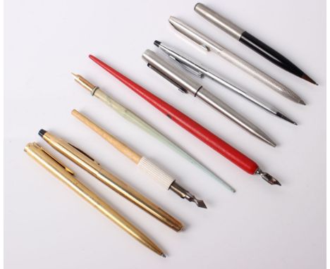 A silver engine turned biro; various other pens, a gold plated Lorgnettes and other items including a cut-throat razors