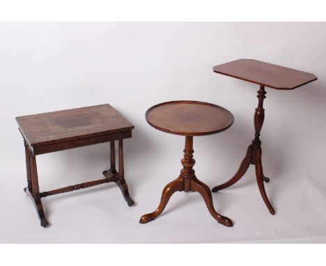 Two Georgian style mahogany tripod table, a Victorian mahogany Sutherland table, a mahogany low table, an oval coffee table, 