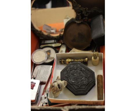 An interesting assortment of miscellanea including a Smiths interval timer, an ornate hand mirror, a silver handled shoe horn