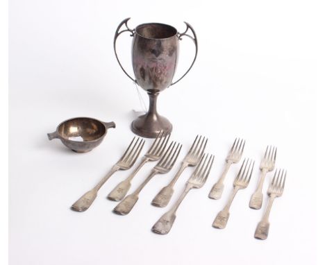 A collection of George IV and later silver Fiddle pattern flatware and other items comprising a soup ladle, 1825, five table 