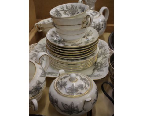 A part Wedgewood Ashford tea service together with a group of silverplate to include kettles, tankards, an entree dish and fl