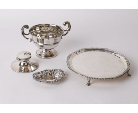 A twin handled rose bowl, Chester, modern, 6oz, a Chippendale style salver, retailed by Page Keen &amp; Page, 12oz, an emboss
