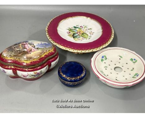 A Sevres porcelain jewellery box, hand painted with a courting scene signed 'Litz' on the lid, interior and panels decorated 