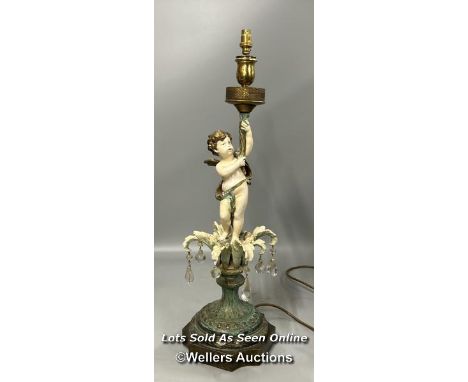 Art Nouveau cherub lamp, with bronze base, 62cm high, untested / AN21