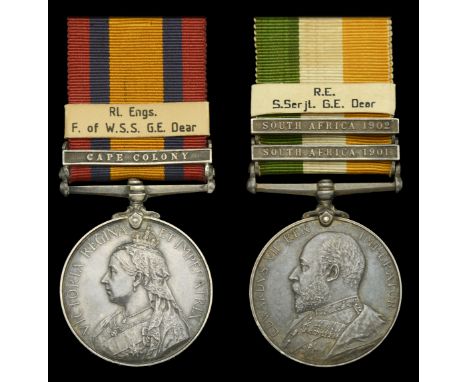 Pair: Lieutenant and Inspector of Works G. E. Dear, Royal Engineers  Queen’s South Africa 1899-1902, 1 clasp, Cape Colony (23