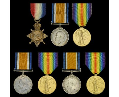 Three: Private W. B. Wood, Cheshire Regiment, who was killed in action on the Western Front on 24 May 1915 1914-15 Star (1279