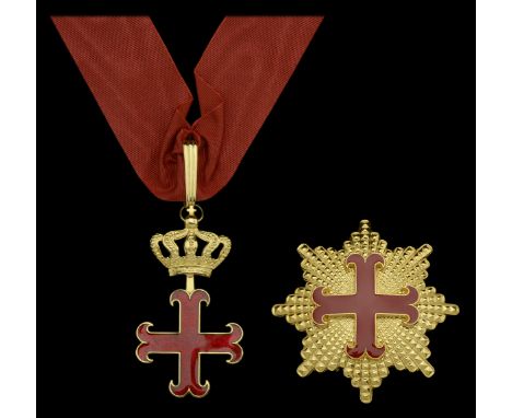 Spain, Order of St. Salvador of Aragon, Grand Officer’s set of insignia, comprising neck badge, 83mm including crown suspensi