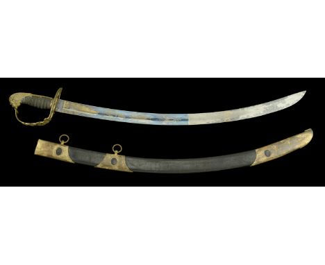 Officer’s Sword. A British Georgian 1803 Pattern Officer’s Sword, the 72 cm curved steel blade blued and gilded with cutler’s