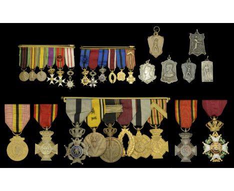 An unattributed Belgian Order of Leopold II group of six Belgium, Kingdom, Order of Leopold II, Chevalier’s breast badge, sil