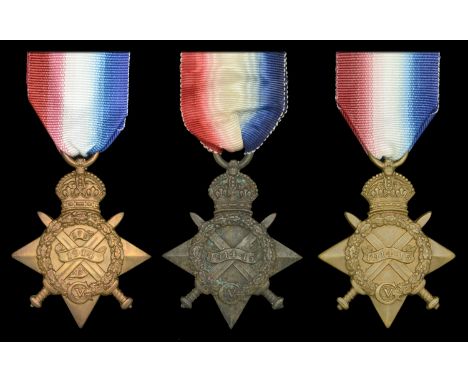 1914 Star (1288 Sjt. F. E. Ball. 1/13 Lond: R.); 1914-15 Star (2) (1312 Pte. A. J. Ruddle. 5-Lond. R.; 2637, Pte. R. Baulch. 