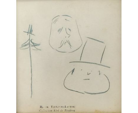 'A pair of faces' - Henri de Toulouse-Lautrec, (1864-1901), drawing in green pencil on paper, estate stamp bearing: 'Collecti