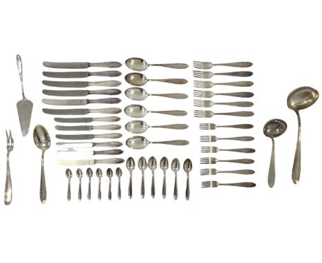 Parts of a German cutlery set, made by 'WMF', made of '800' silver, signed, total weight (without knives): 1877 gr, 6 spoons 