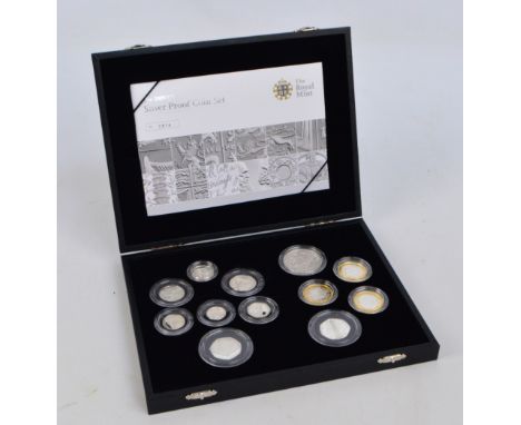 A boxed set of The Royal Mint 2009 UK silver proof coins, no.0814, with an explanatory numbered leaflet with the coin set.