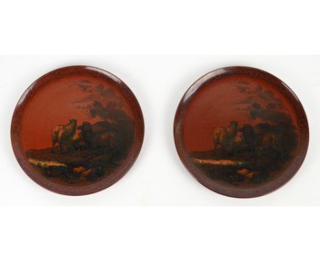 Two 19th century Wedgwood ceramic circular plates, each transfer decorated with sheep in a landscape, impressed mark to the b