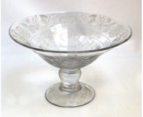 DAVID SMITH for WEBB CORBETT LTD; a large Elizabeth II Silver Jubilee 1977 prototype crystal circular footed bowl, with mould