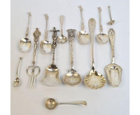 A set of four 19th century Dutch silver apostle spoons bearing a pseudo 17th century hallmarks, three imported by Samuel Boyc