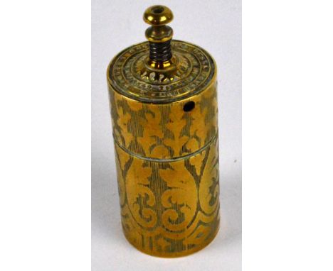 A late 19th century brass "Dowler's Nocturnal" vesta matchbox with spring button push, length 8cm. CONDITION REPORT: Spring s