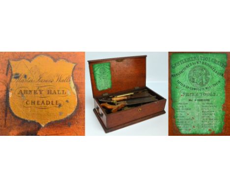 A mahogany tool chest by Wm Brookes & Son, with original green label to interior of lid "Gentlemen's Tool Chest", this being 