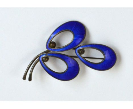 A Danish silver and blue enamelled pierced brooch, length 5.5cm. CONDITION REPORT: There is a tiny area of loss to the enamel