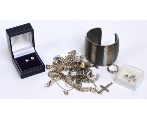 A small quantity of various predominantly silver costume jewellery including a charm bracelet suspending approx fifteen charm
