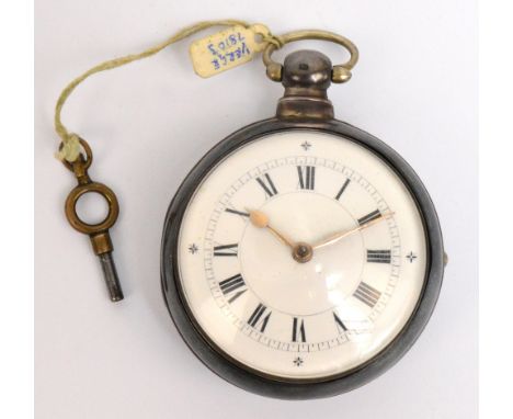 A George IV hallmarked silver cased pair cased verge key wind pocket watch, the white enamel dial set with Roman numerals wit