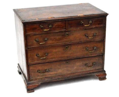 A Georgian mahogany chest of two short above three long drawers, with crossbanded top, on four bracket feet, 91 x 52cm, heigh