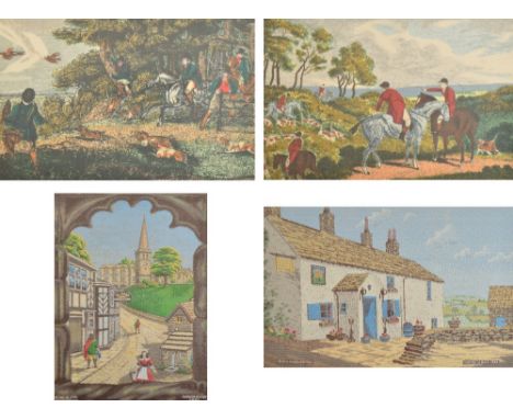 A collection of fifteen Brocklehurst-Whiston silk pictures including "Old Macclesfield", "The Hanging Gate", "The Sailing of 