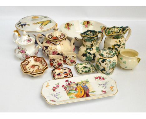 A small group of ceramics comprising a Masons Ironstone "Mandalay" pattern decorated teapot, two "Chartreuse" pattern decorat