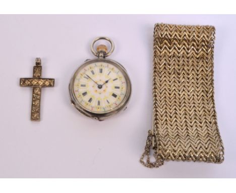 A late 19th/early 20th century Swiss three bears silver cased open face crown wind lady's fob watch, the circular enamel dial