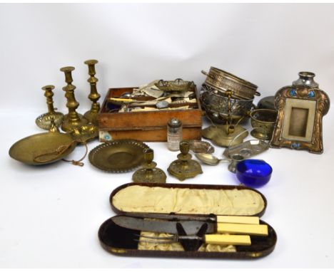 A large collection of silver plate, ceramics, glass and records including an Edwardian Art Nouveau hallmarked silver and enam