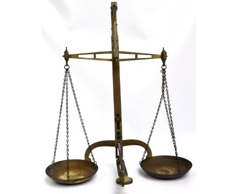W&I AVERY LTD OF BIRMINGHAM; a set of early 20th century "Class 1" brass beam balance scales with suspension chains to the pa