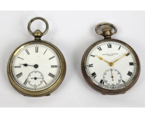 An early 20th century silver cased crown wind open face pocket watch, the white enamel dial set with Roman numerals inscribed