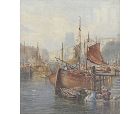 GEORGE SHEFFIELD (1839-1892); a large watercolour sketch "Rotterdam", unsigned, inscribed "Unfinished drawing Geo Sheffield" 