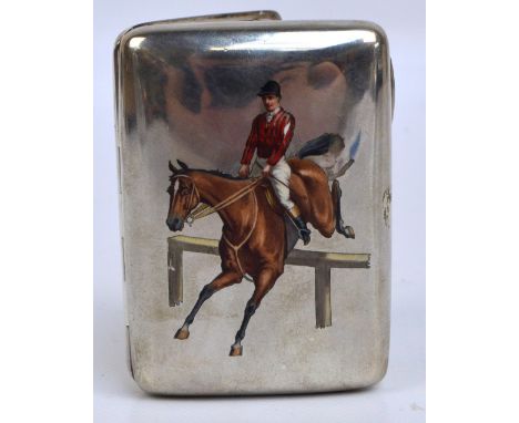 A c.1900 Austro-Hungarian silver and enamelled cigarette case of rounded rectangular form, the hinged cover decorated with a 