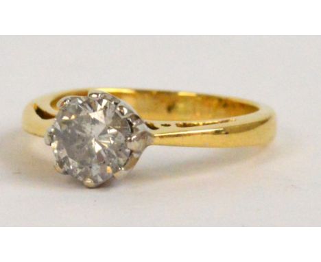 An 18ct yellow gold diamond solitaire ring, the stone weighing approx 1ct in pierced scrolling mount, size K/L, approx 3.9g. 