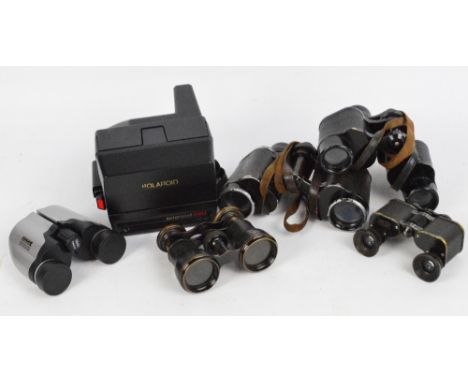 A cased pair of Carl Zeiss Jena Deltrintem 8x30 binculars, two pairs of opera glasses, a pair of modern field glasses, a Pent