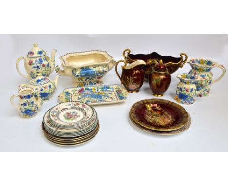 A quantity of mixed ceramics including Mason's Ironstone tableware in Regency pattern including jugs, a tureen, teapots, etc,