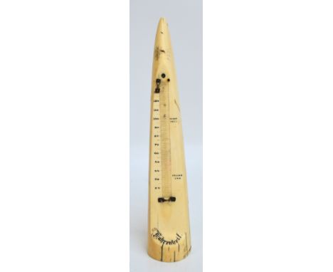 A 19th century ivory tusk thermometer, height 22.5cm (af). CONDITION REPORT: The glass pipe with mercury is missing, also the