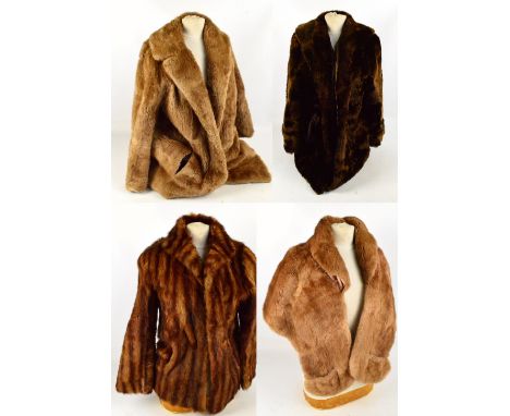 A vintage full length lady's mink fur coat with silk lining, a stole by Browns of Chester, a fur jacket by Joseph Beckett & C