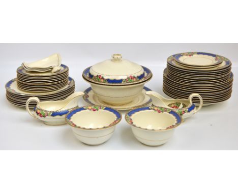 A quantity of Booths dinnerware in "Orchard" pattern decorated with fruit comprising eight dinner plates, ten dessert plates,