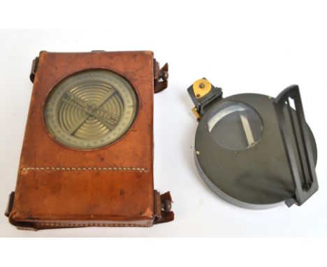 An early 20th century German surveyor's compass of square form, by FW Breithaupt & Sohn, Cassel, 10.5 x 9.5cm, in leather cas