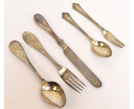 A cased Victorian hallmarked silver three piece christening set comprising a spoon, knife and fork, initialled GJN, Henry Wil