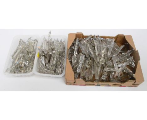 A quantity of clear glass chandelier/lustre prisms and drops in various sizes.
